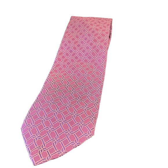 Gucci Men's Pink Chain Link/Interlocking Pattern 100% Silk Necktie 60" - Picture 1 of 5